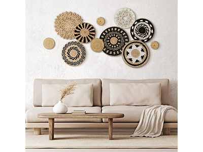 Cesta de Parede Tecida Boho Decorativa Plana Feita à Mão Grande