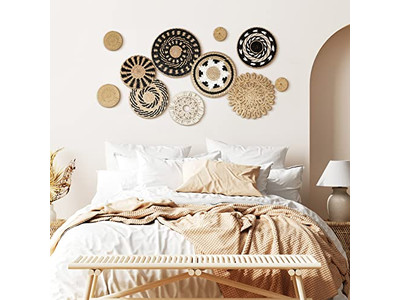 Cesta de Parede Tecida Boho Decorativa Plana Feita à Mão Grande