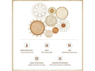 Decoração de Cesta de Parede Boho Redonda em Cestas de Cozinha Estilo Rústico Tecidas