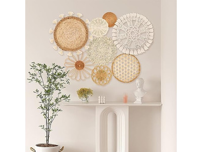 Decoração de Cesta de Parede Boho Redonda em Cestas de Cozinha Estilo Rústico Tecidas