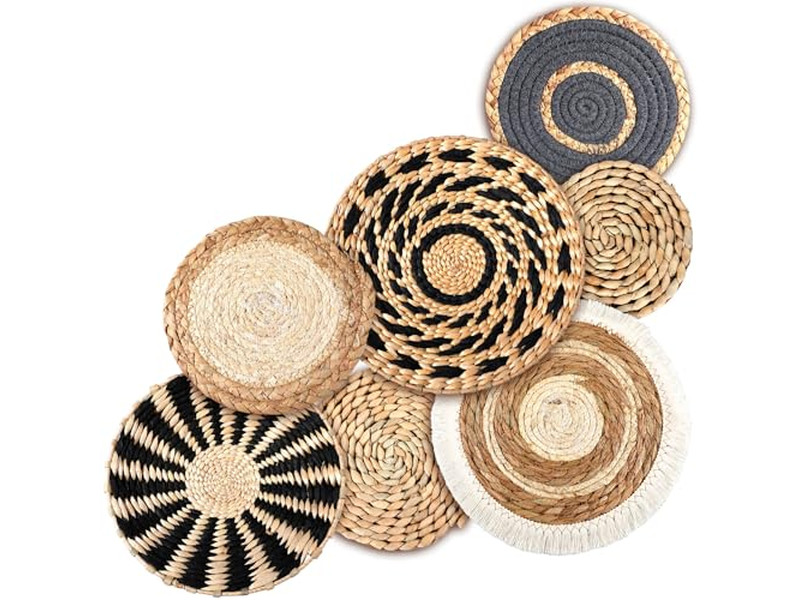 Cesta de Parede Tecida Conjunto de Decoração para Casa Boho Pendurada