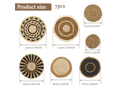 Conjunto de Decoração de Parede com Cesta Plana Peças de Decoração Artesanal para Quarto de Namorada