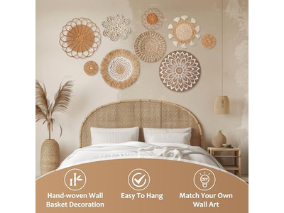 Decorações de Rattan para Parede Conjunto de 11 Cestas com Embalagem Personalizável
